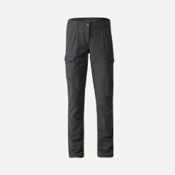 PANTALON CARGO EN COTON DE TREKKING & VOYAGE - TRAVEL 100 - GRIS- FEMME