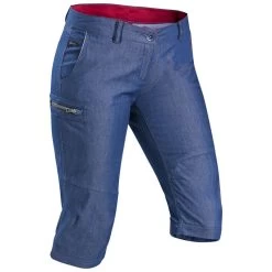 Pantalon Modulable De Trek Voyage - TRAVEL 100 Denim Bleu Femme -Vêtements De Sport Extérieur pantalon modulable de trek voyage travel 100 denim bleu femme 3