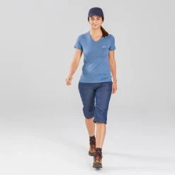 Pantalon Modulable De Trek Voyage - TRAVEL 100 Denim Bleu Femme -Vêtements De Sport Extérieur pantalon modulable de trek voyage travel 100 denim bleu femme 4